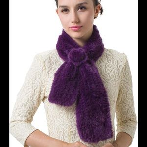 Mink Rosette Scarf / Muffler - Purple - NWOT